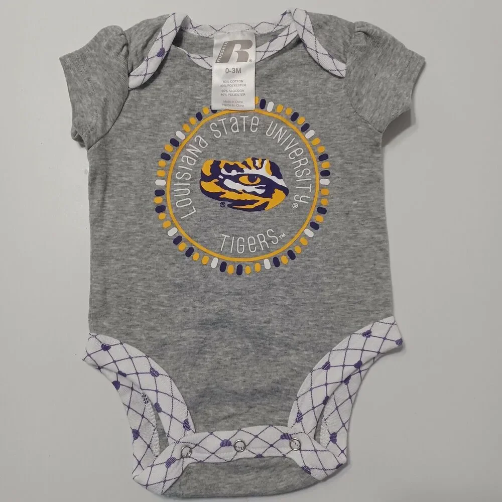 Louisiana State University Girls 0-3 Month Bodysuit Purple Yellow White‎ Grey